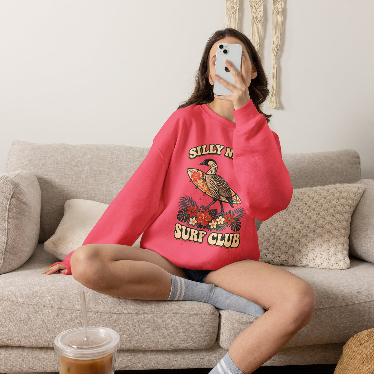 Silly Nēnē Surf Club Christmas Crewneck Sweatshirt – Hawaiian Goose Holiday Sweatshirt