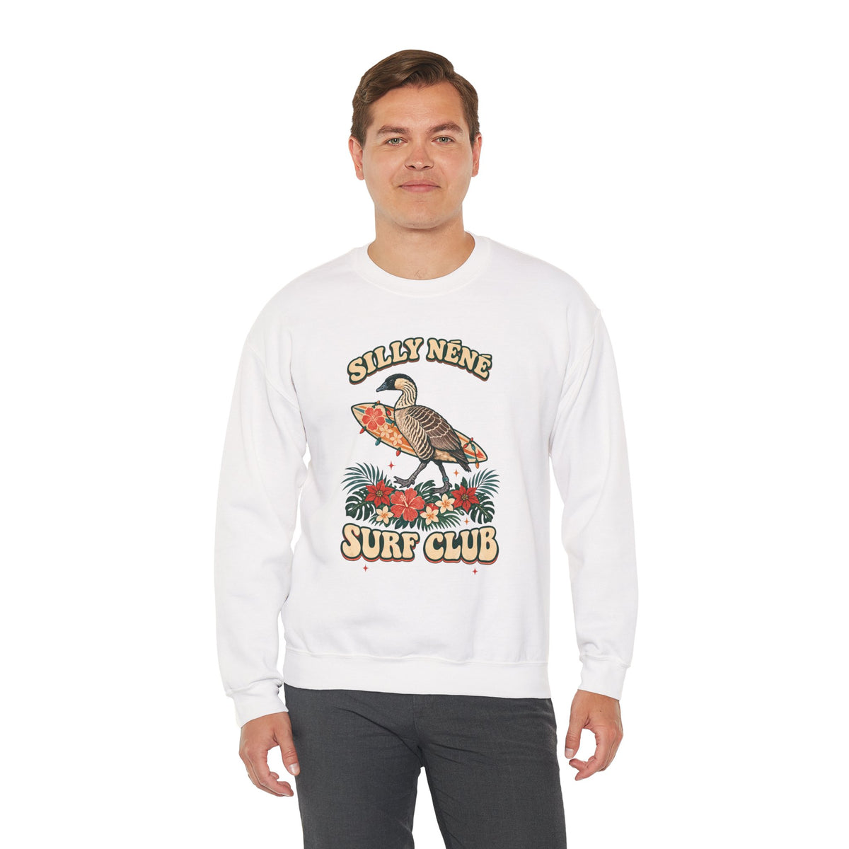 Silly Nēnē Surf Club Christmas Crewneck Sweatshirt – Hawaiian Goose Holiday Sweatshirt