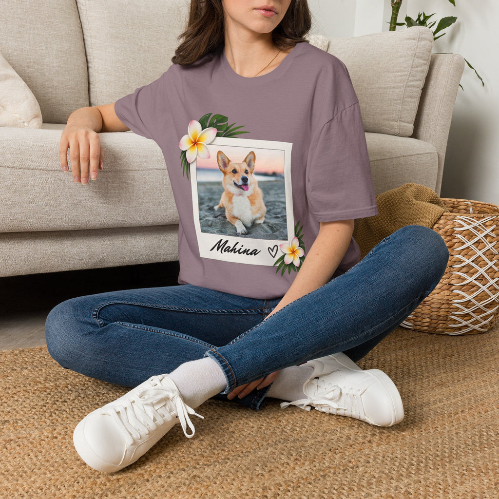 Personalized Pet Photo Polaroid Tee – Floral Frame, Custom Name