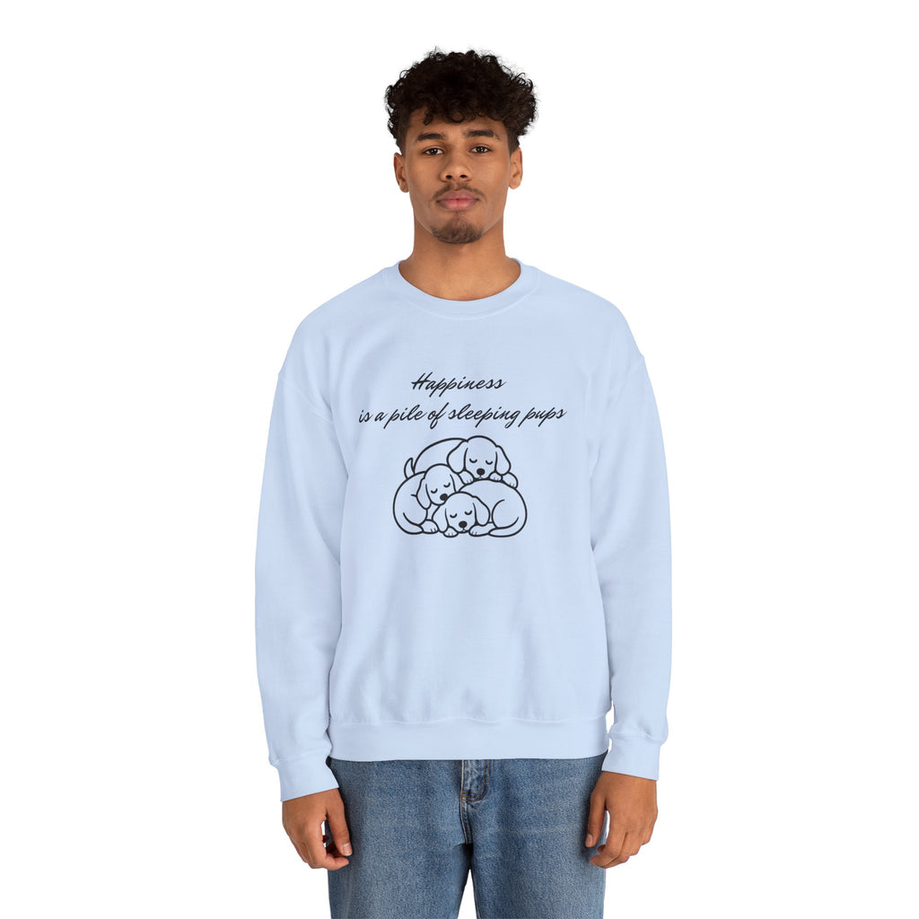 “Happiness Is a Pile of Sleeping Pups” Puppy Crewneck