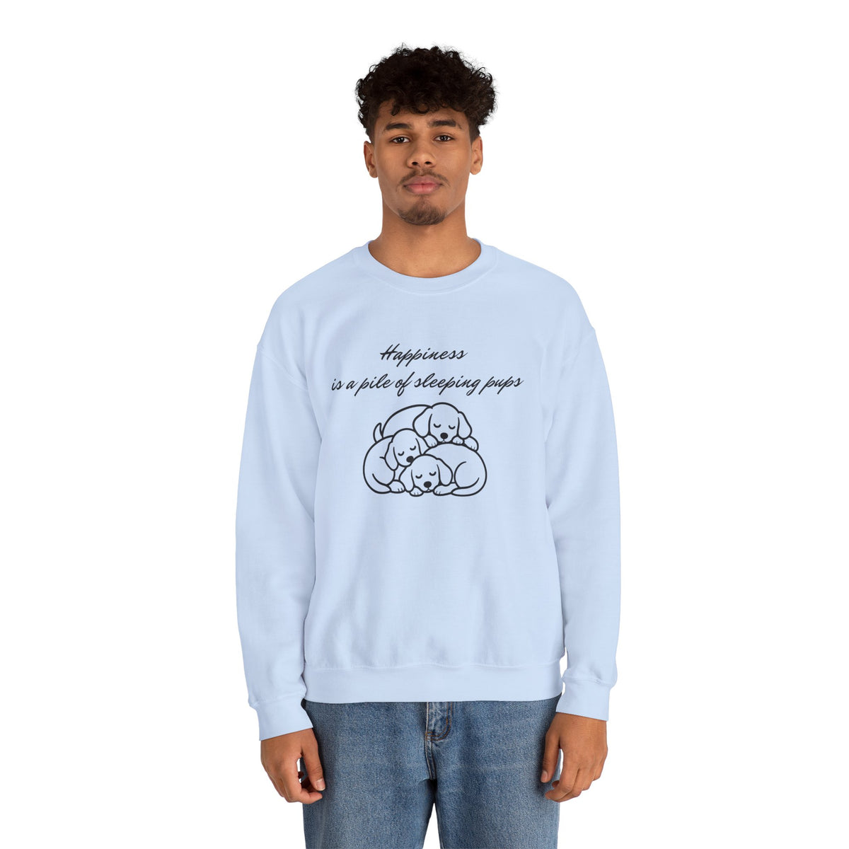 “Happiness Is a Pile of Sleeping Pups” Puppy Crewneck