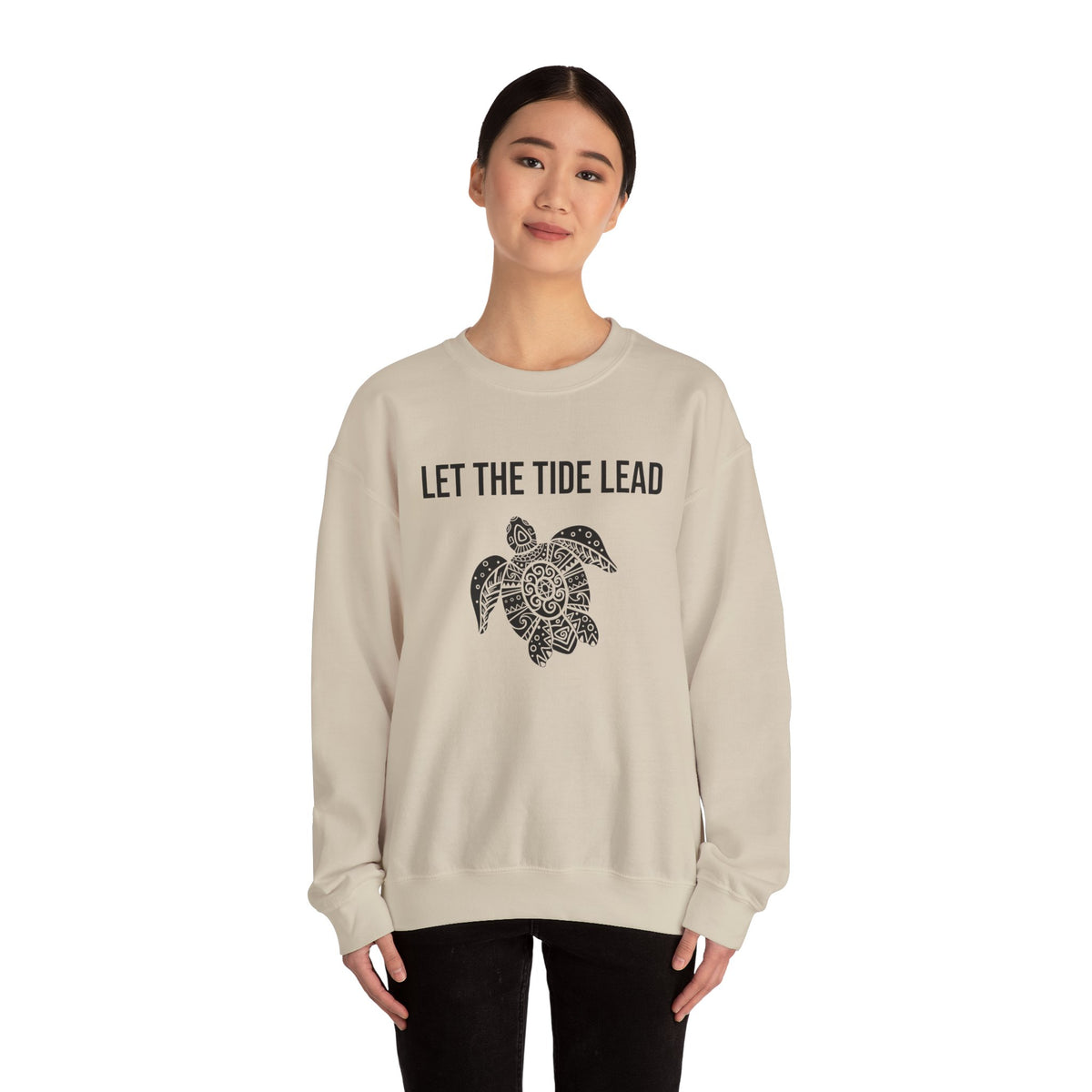 Turtle Crewneck Sweatshirt — "Let the Tide Lead" Coastal Graphic