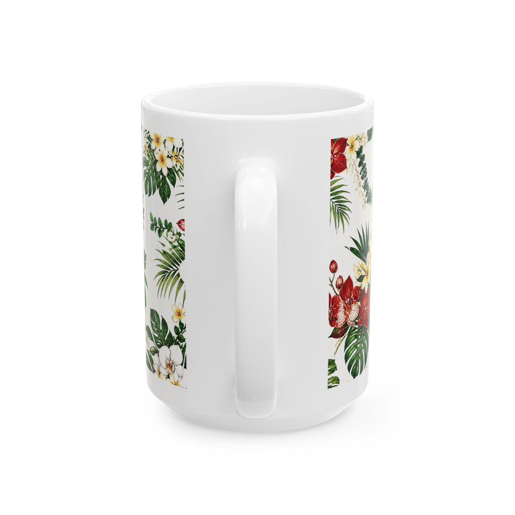 Tropical Floral Ceramic Mug – Hibiscus & Plumeria