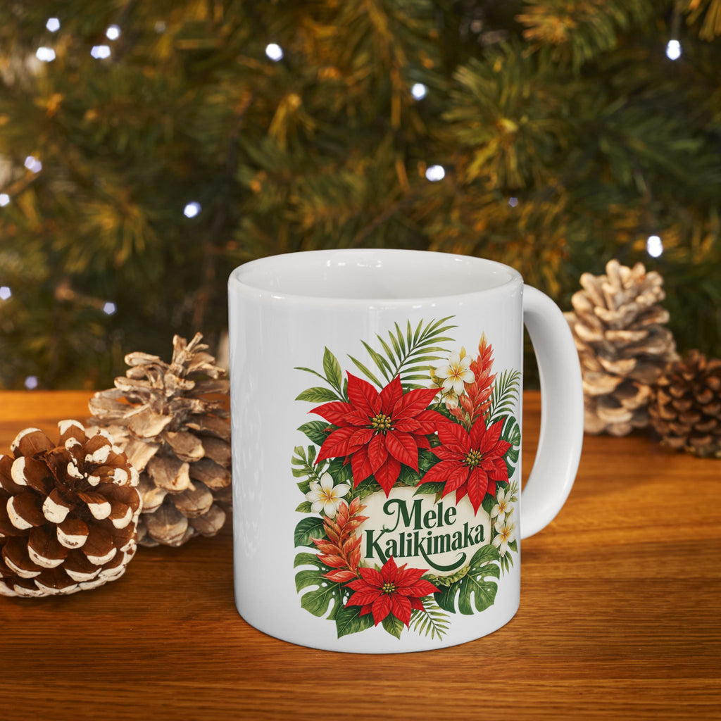 Tropical Poinsettia Holiday Mug – Floral Ceramic Cup