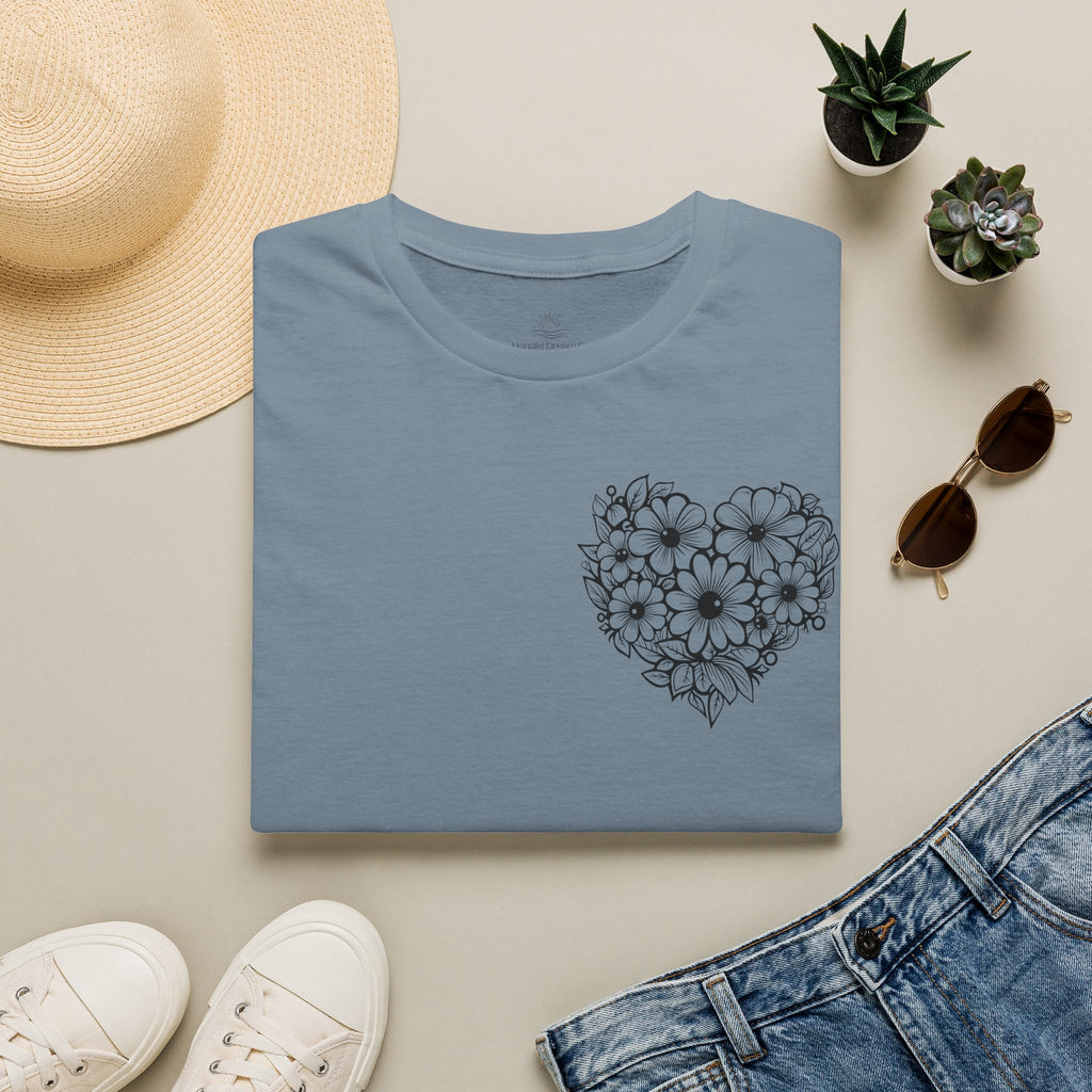 Bloom Kindly Floral Heart T-Shirt – Daisy Line Art