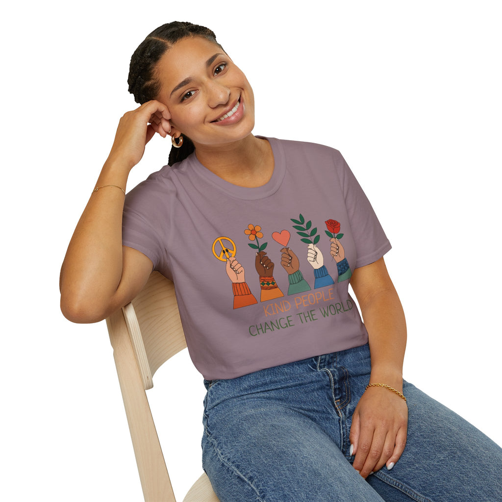 Kind People Change the World T-Shirt | Peace Flower Heart Rose Hands