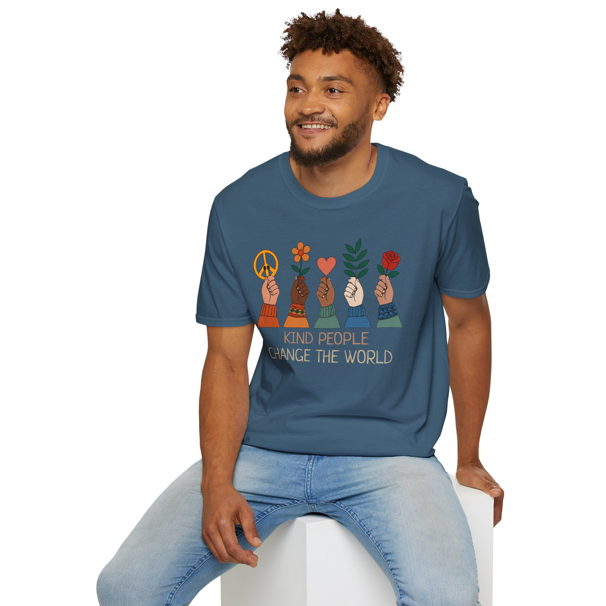 Kind People Change the World T-Shirt | Peace Flower Heart Rose Hands
