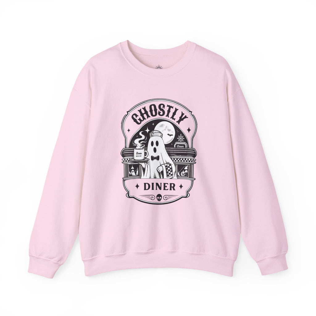 Ghostly Diner Sweatshirt — Vintage Halloween Ghost Café Crewneck