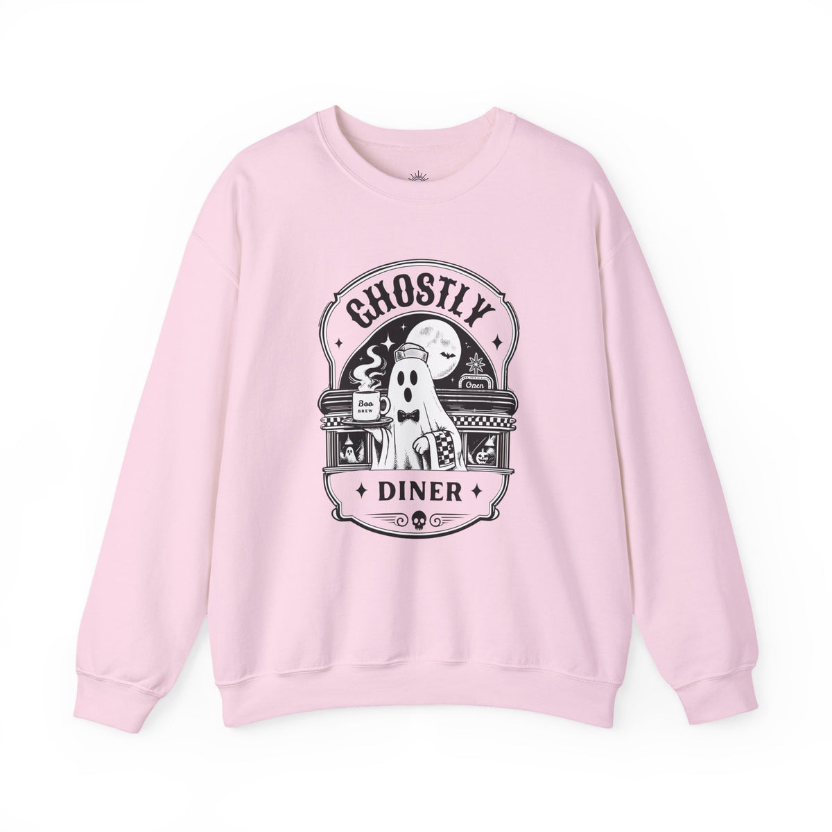 Ghostly Diner Sweatshirt — Vintage Halloween Ghost Café Crewneck