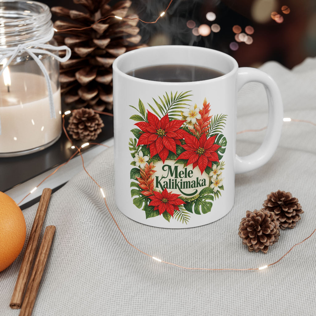 Tropical Poinsettia Holiday Mug – Floral Ceramic Cup