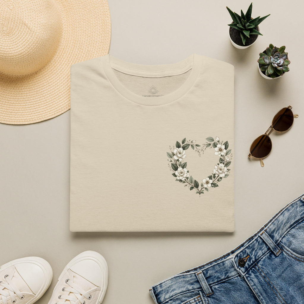 Gardenia Heart Floral Wreath T-Shirt – Botanical