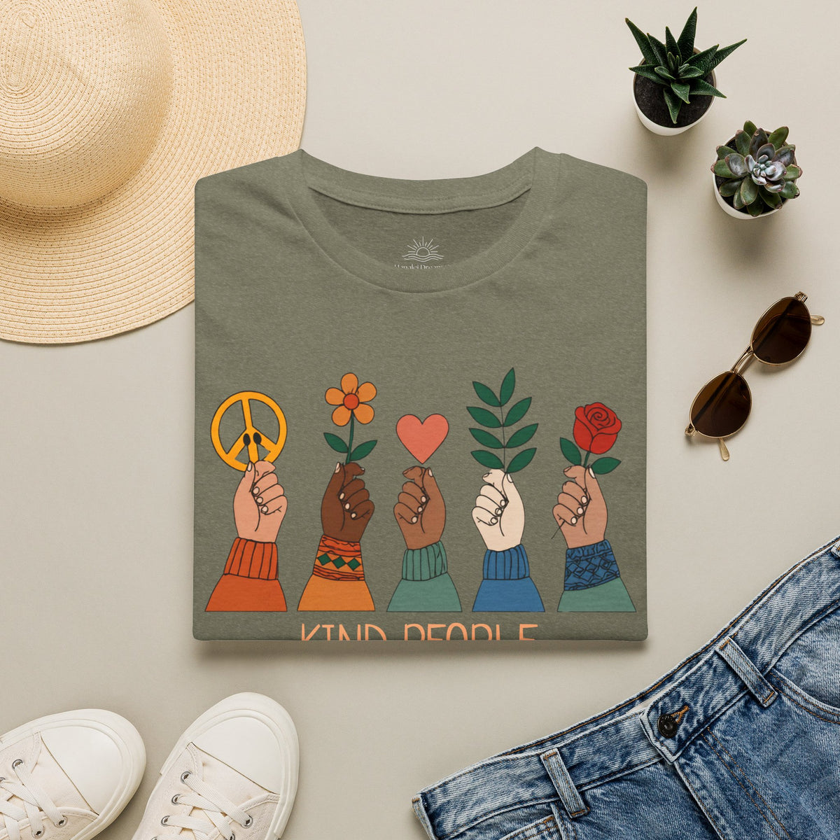 Kind People Change the World T-Shirt | Peace Flower Heart Rose Hands