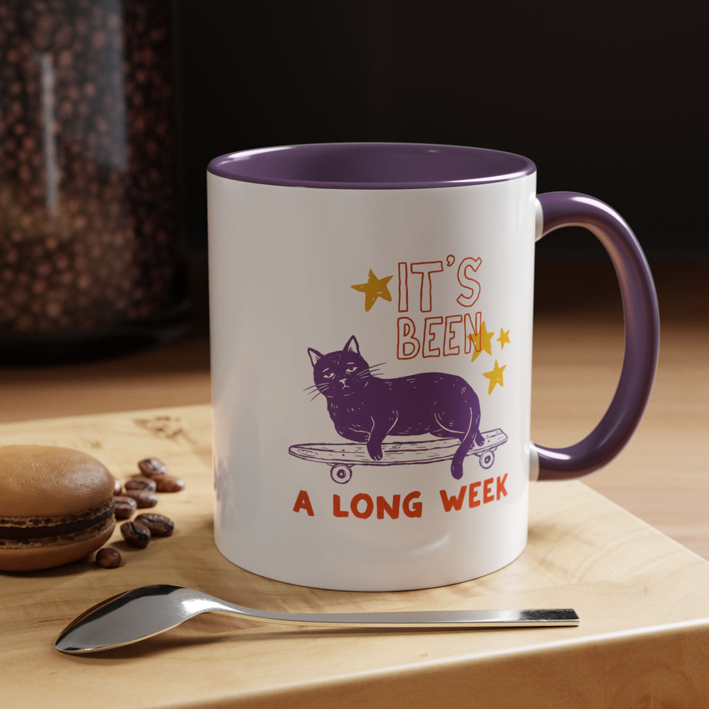“It’s Been a Long Week” Cat on Skateboard Coffee Mug