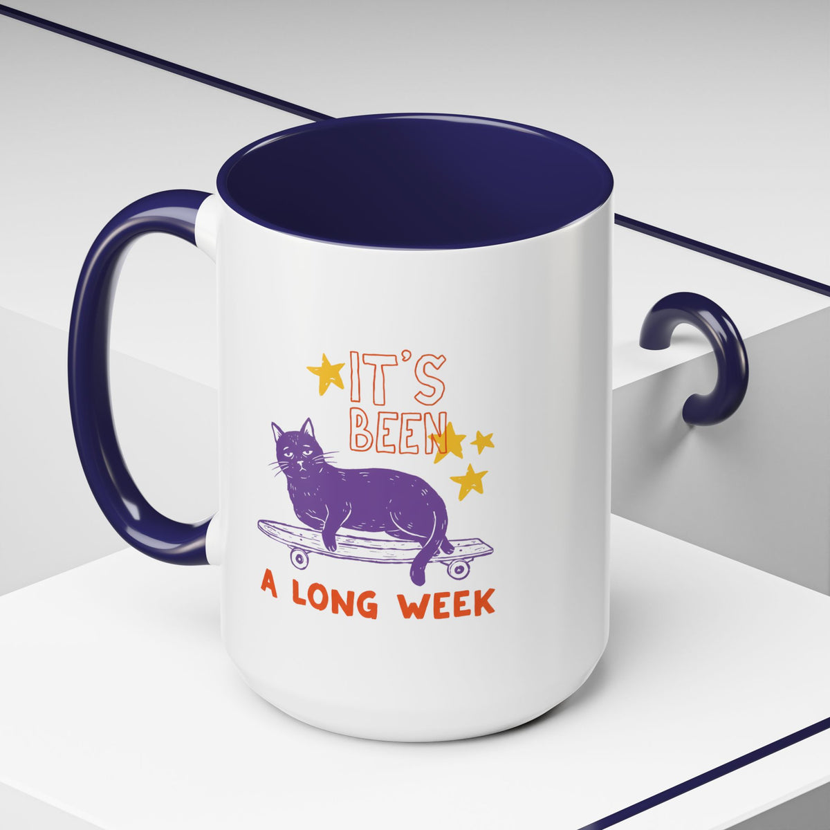 “It’s Been a Long Week” Cat on Skateboard Coffee Mug