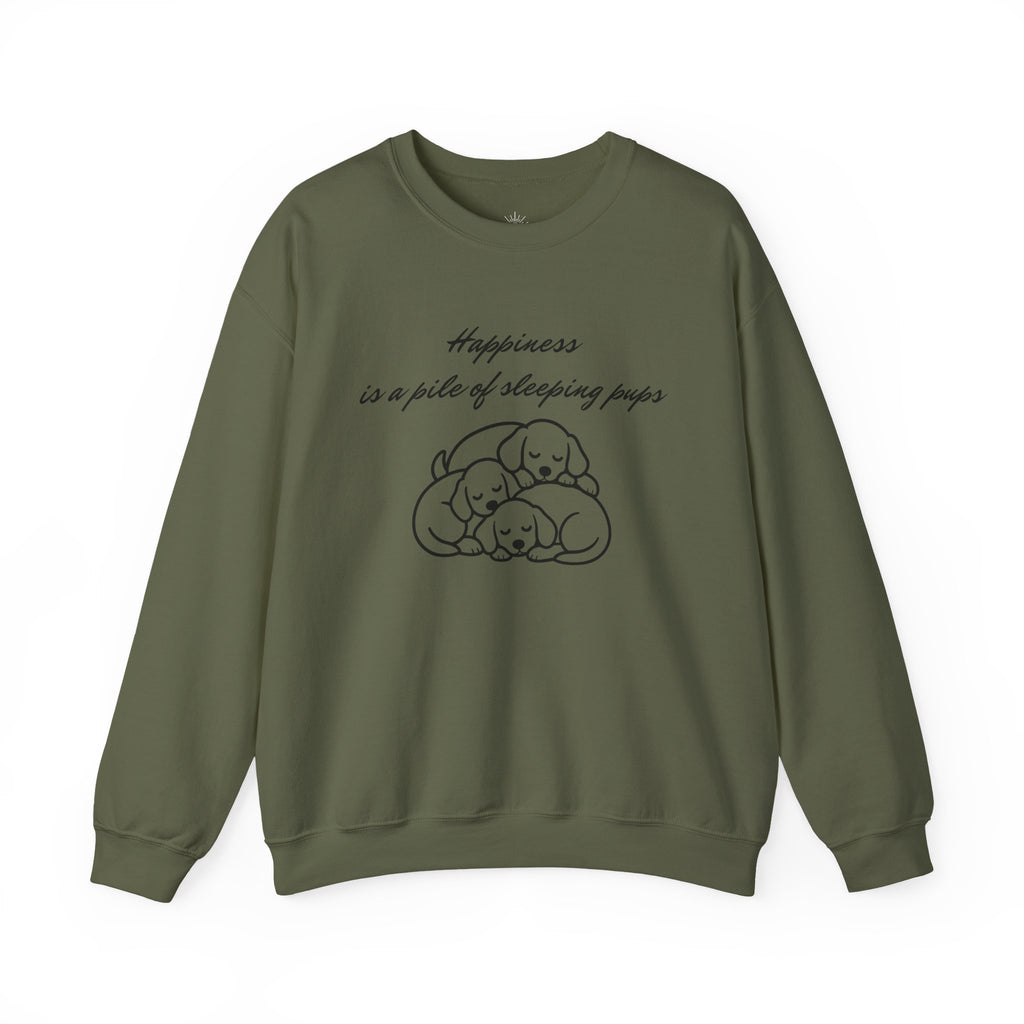 “Happiness Is a Pile of Sleeping Pups” Puppy Crewneck
