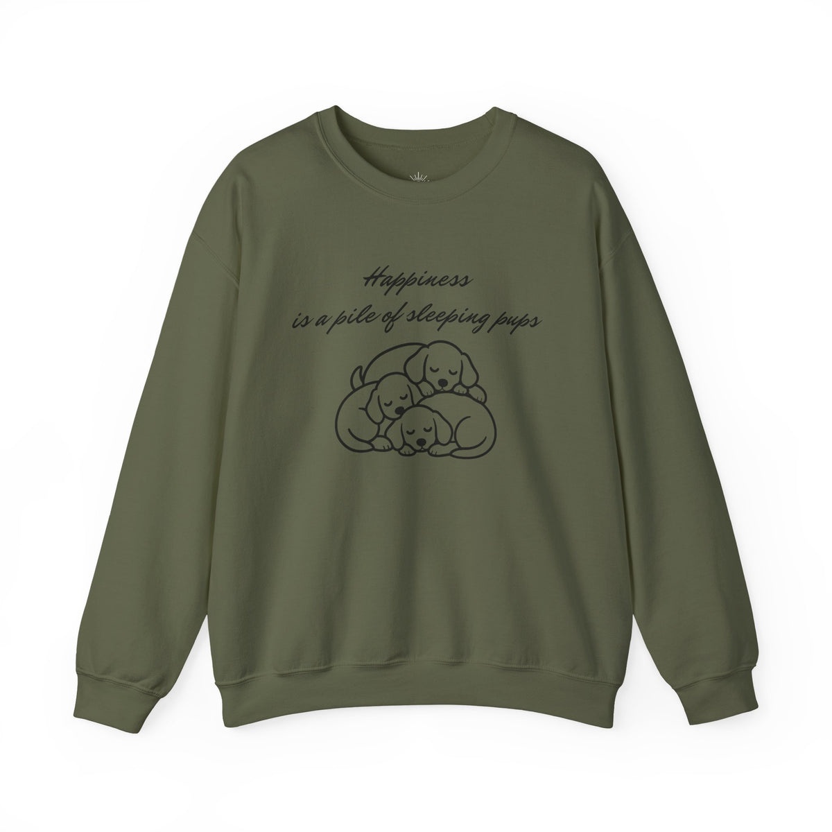 “Happiness Is a Pile of Sleeping Pups” Puppy Crewneck