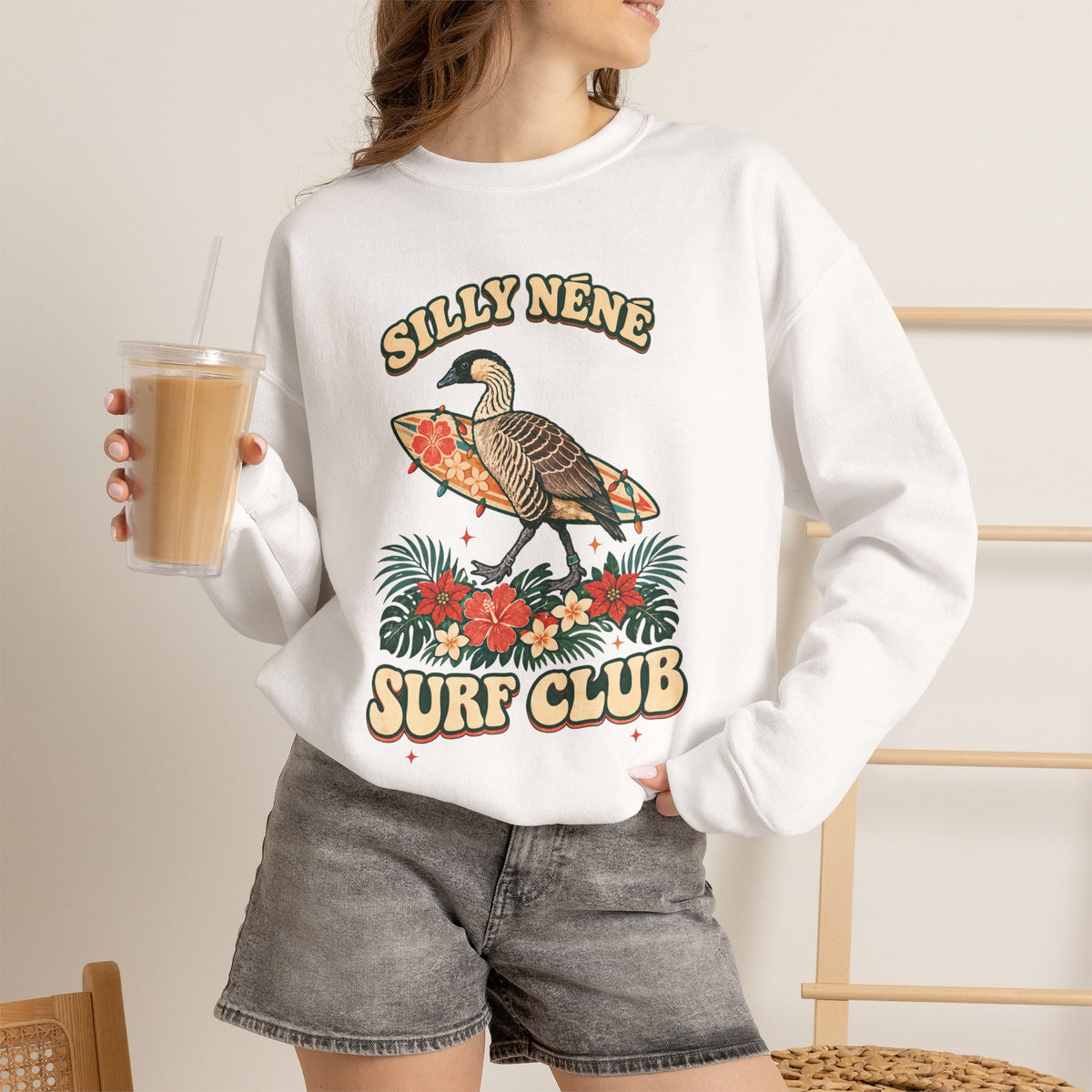 Silly Nēnē Surf Club Christmas Crewneck Sweatshirt – Hawaiian Goose Holiday Sweatshirt