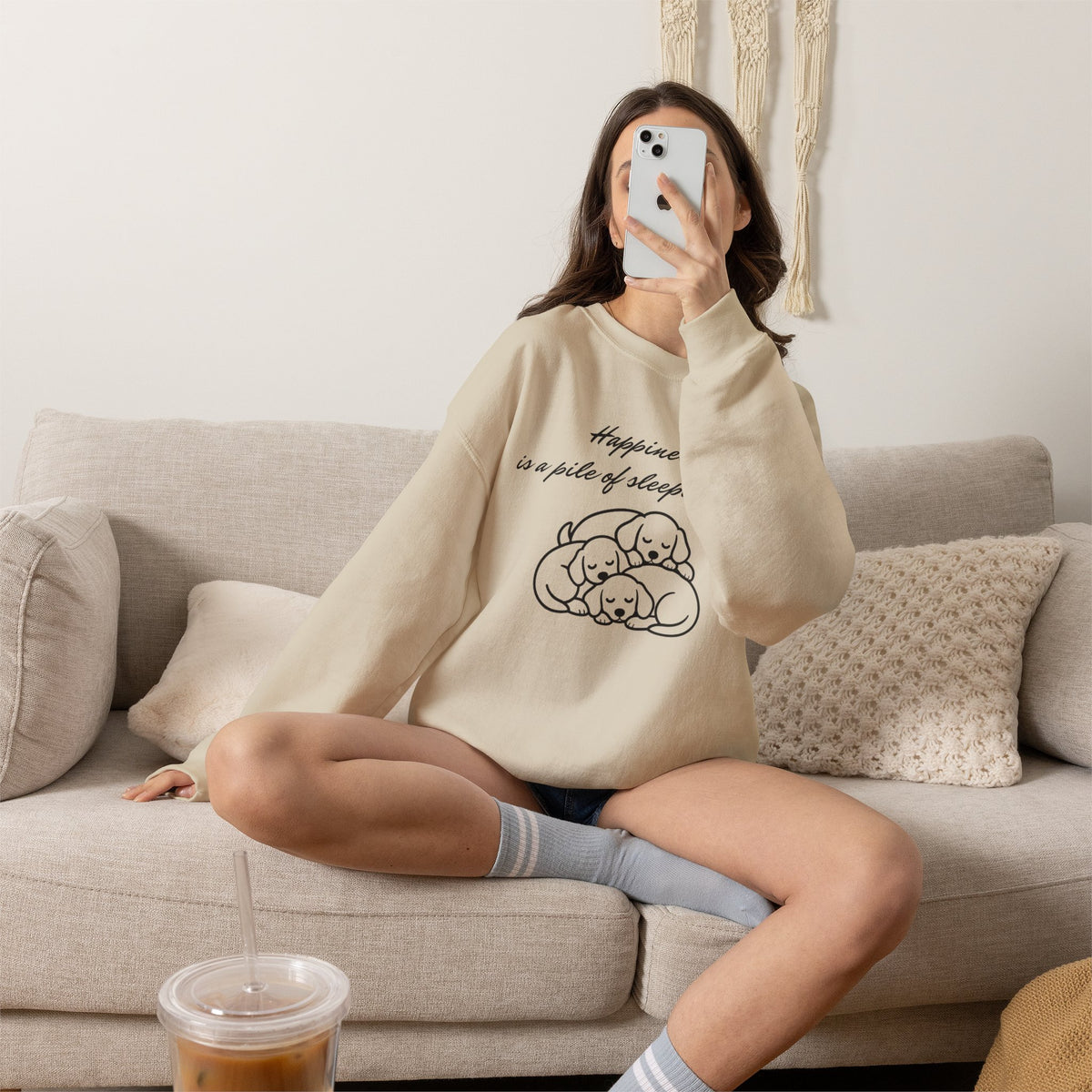 “Happiness Is a Pile of Sleeping Pups” Puppy Crewneck