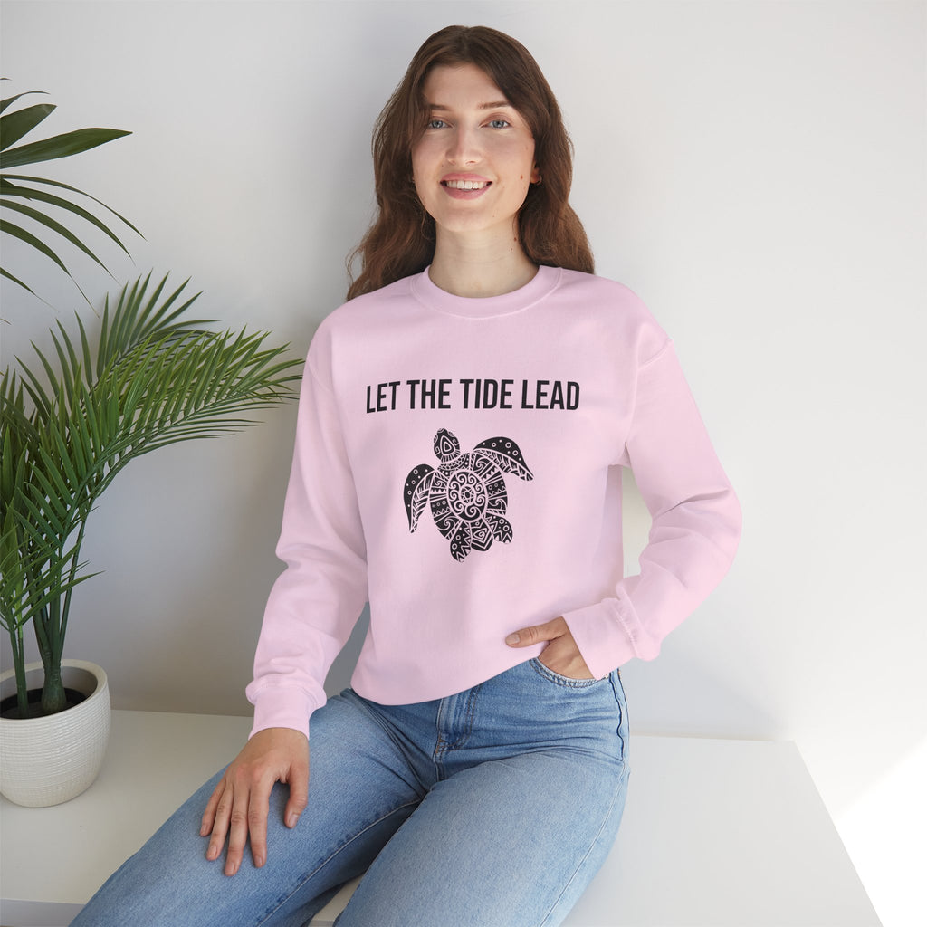 Turtle Crewneck Sweatshirt — "Let the Tide Lead" Coastal Graphic