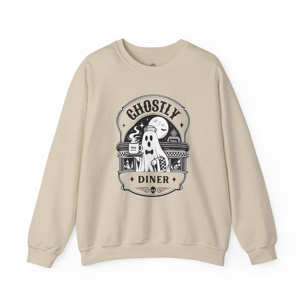 Ghostly Diner Sweatshirt — Vintage Halloween Ghost Café Crewneck
