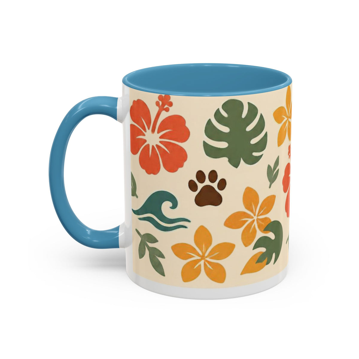 Tropical Hibiscus Paw Print Mug — Floral Coffee Cup for Dog Lovers