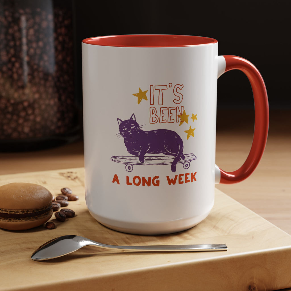 “It’s Been a Long Week” Cat on Skateboard Coffee Mug