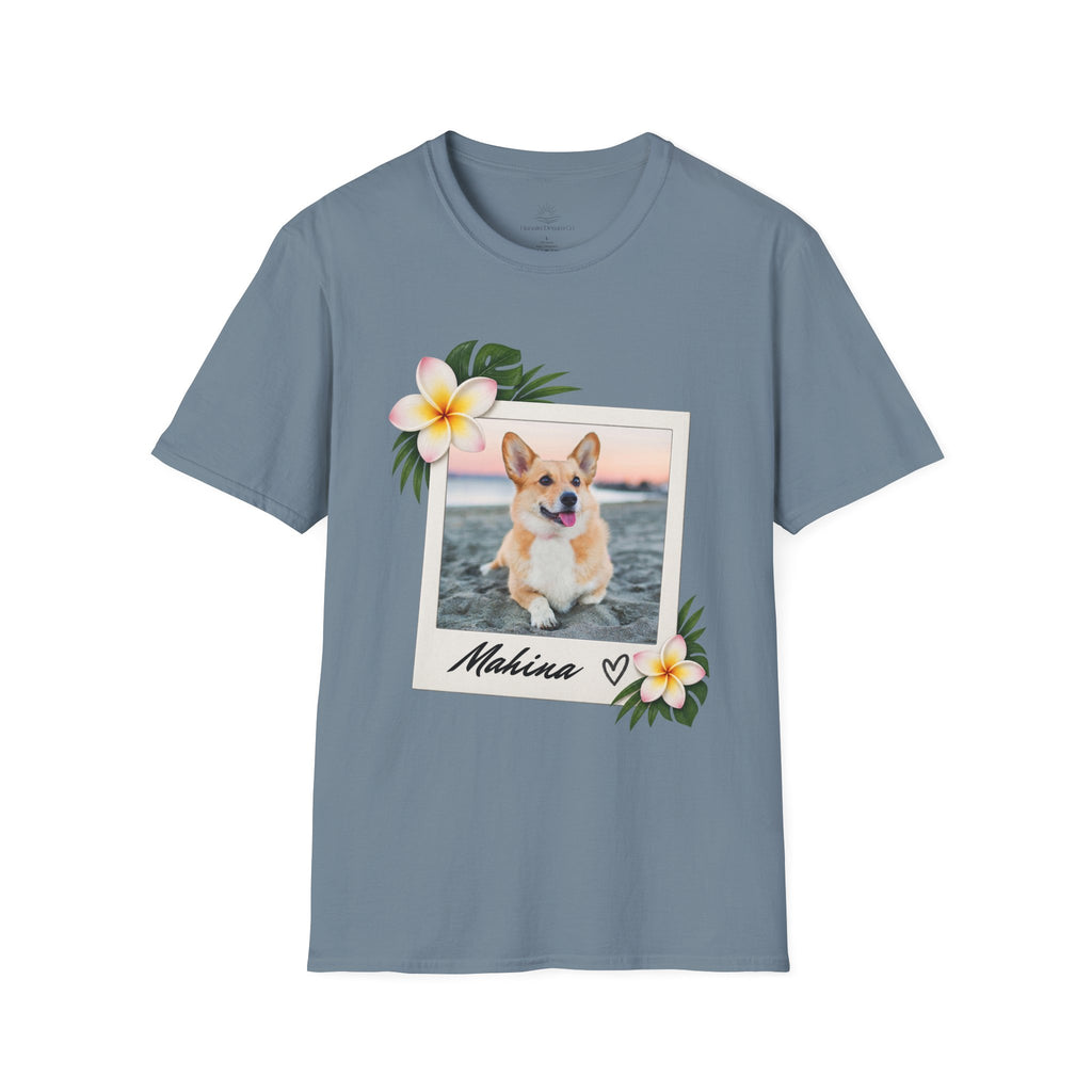 Personalized Pet Photo Polaroid Tee – Floral Frame, Custom Name