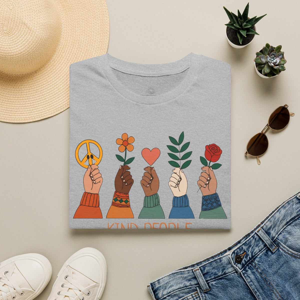 Kind People Change the World T-Shirt | Peace Flower Heart Rose Hands