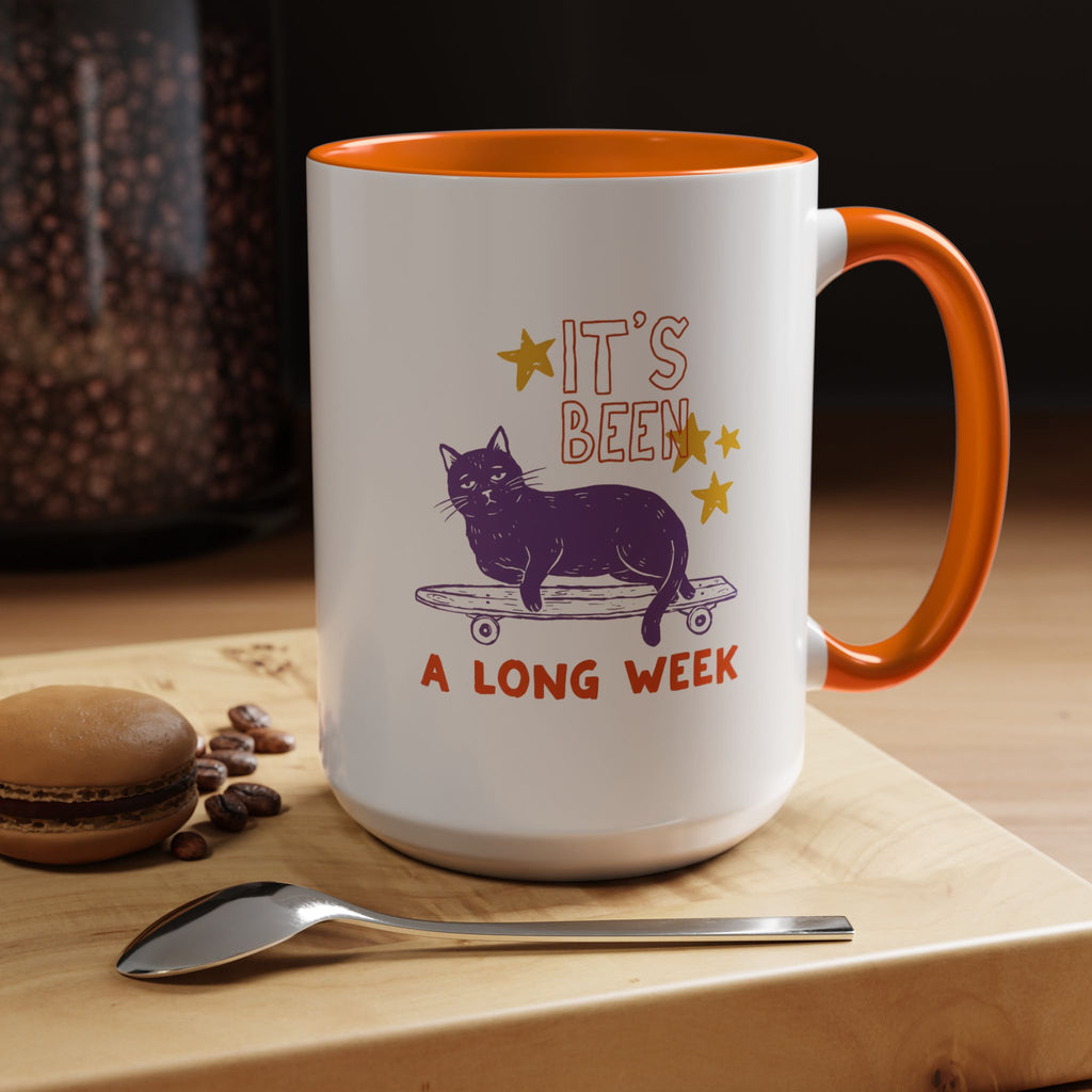 “It’s Been a Long Week” Cat on Skateboard Coffee Mug