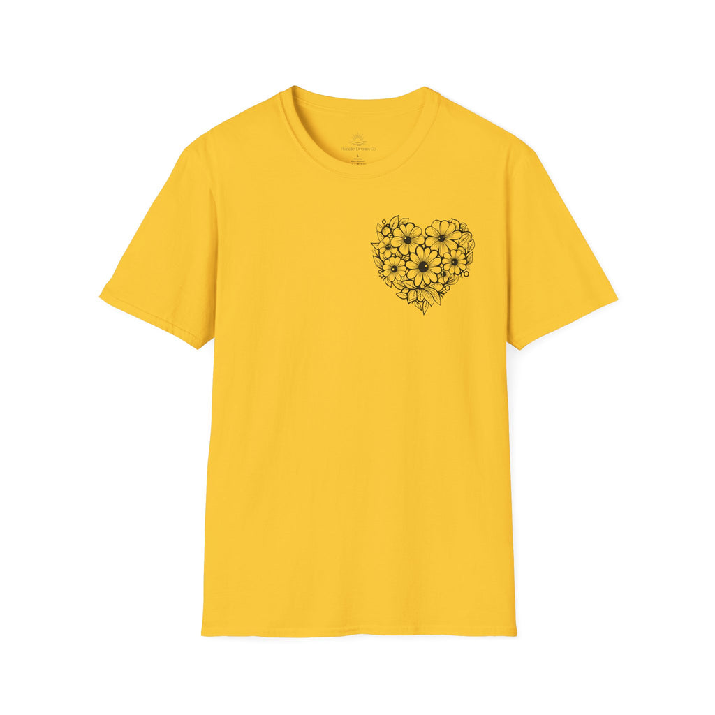 Bloom Kindly Floral Heart T-Shirt – Daisy Line Art