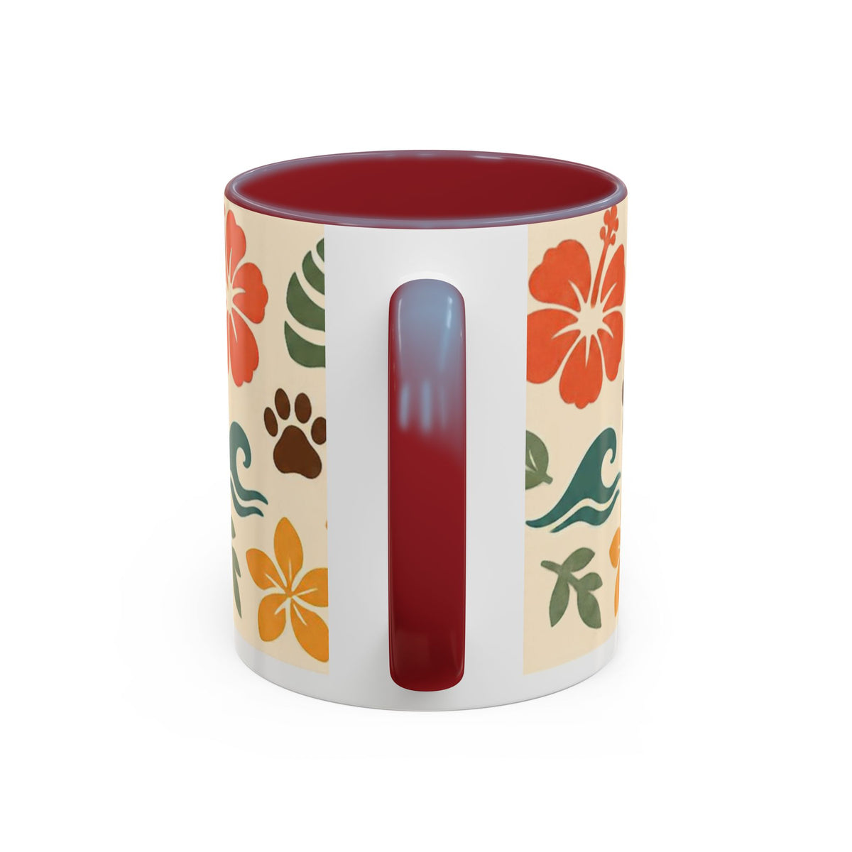 Tropical Hibiscus Paw Print Mug — Floral Coffee Cup for Dog Lovers