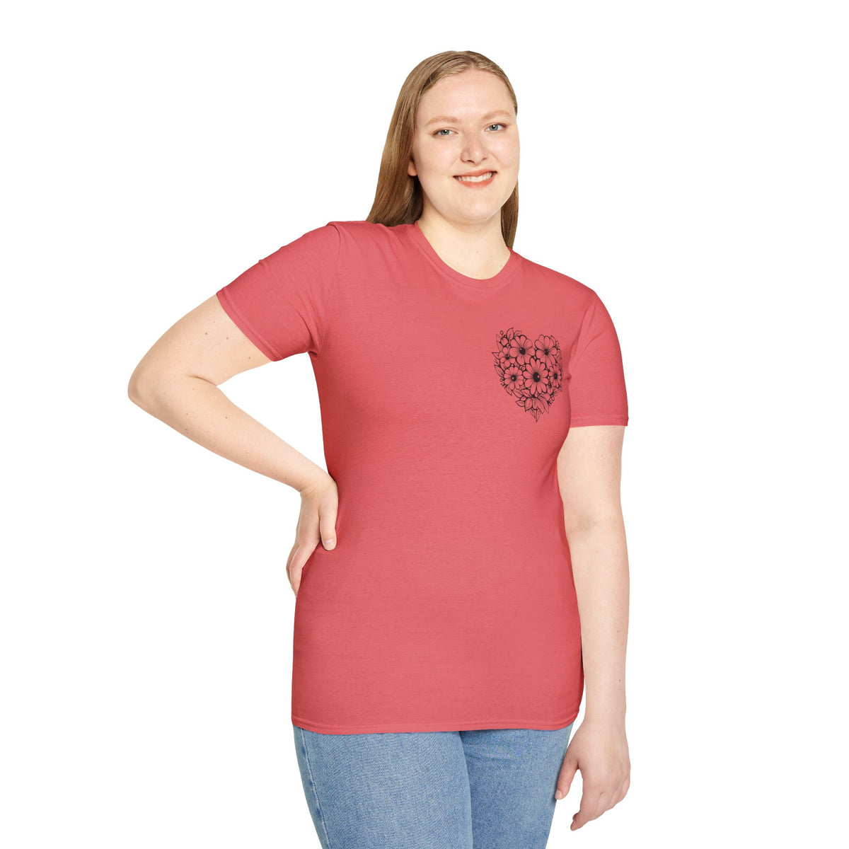 Bloom Kindly Floral Heart T-Shirt – Daisy Line Art