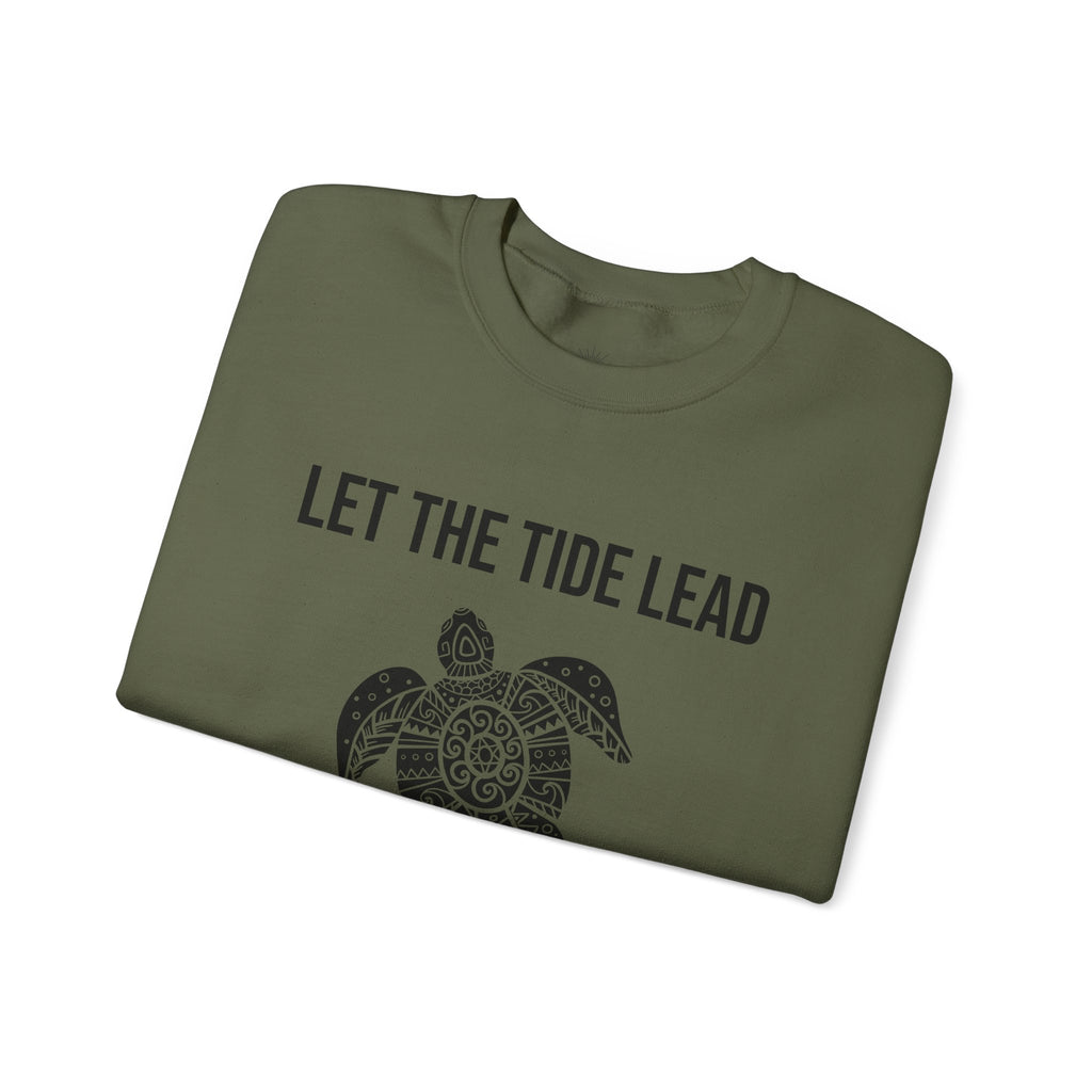 Turtle Crewneck Sweatshirt — "Let the Tide Lead" Coastal Graphic