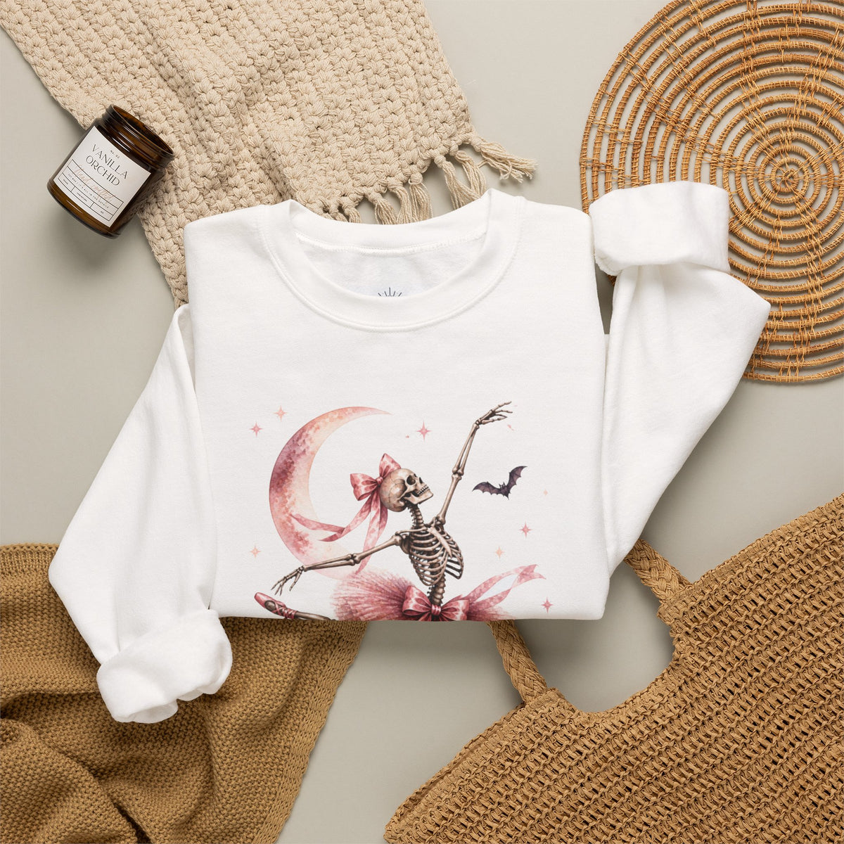 Skeleton Ballerina Ballet Dancer Sweatshirt | Halloween Pumpkin Moon