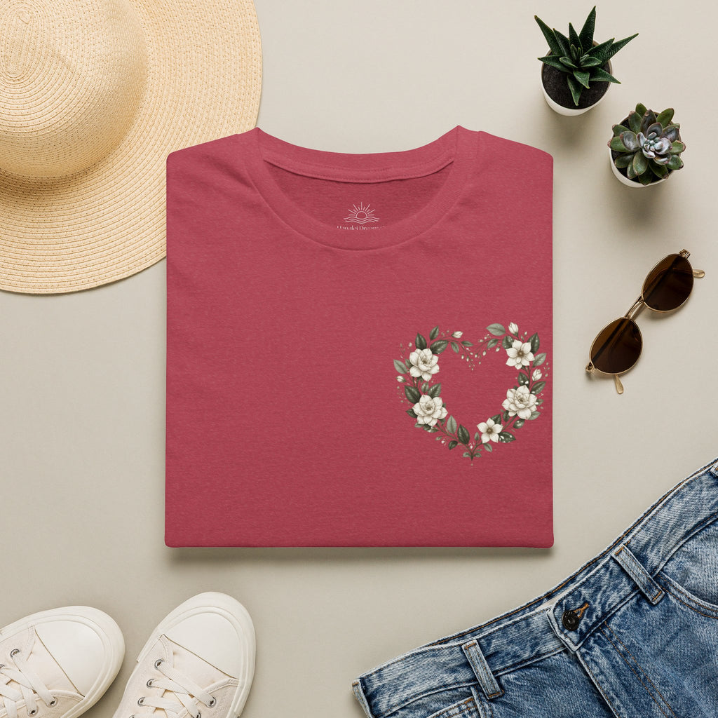 Gardenia Heart Floral Wreath T-Shirt – Botanical