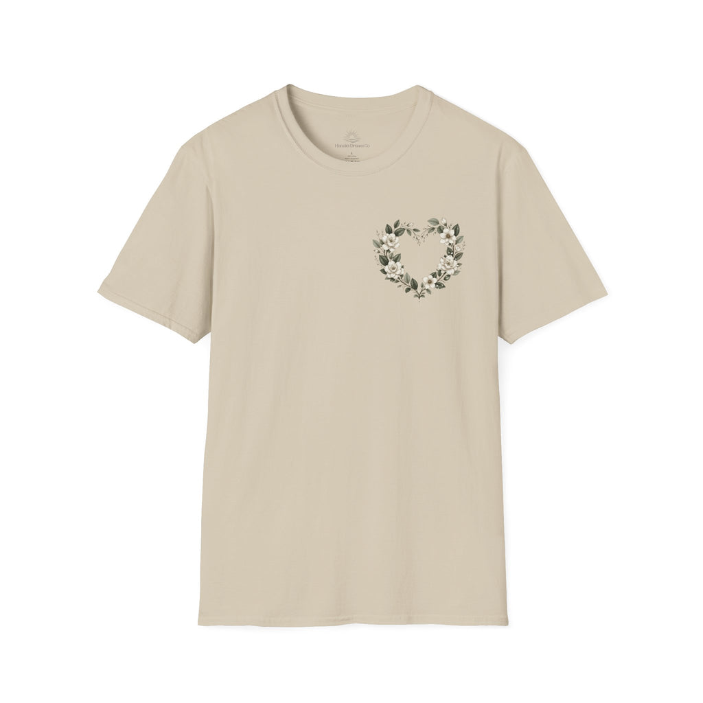 Gardenia Heart Floral Wreath T-Shirt – Botanical