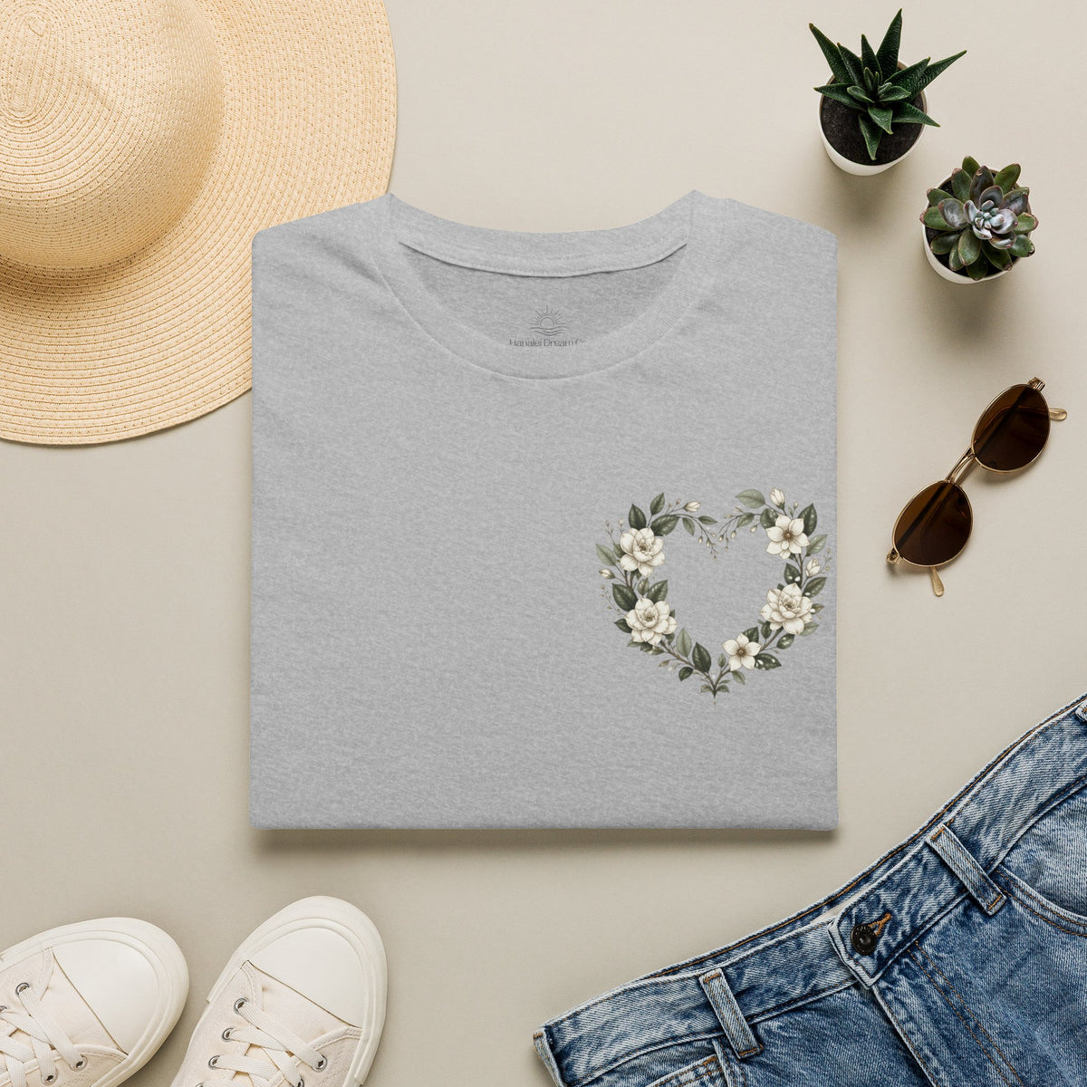 Gardenia Heart Floral Wreath T-Shirt – Botanical
