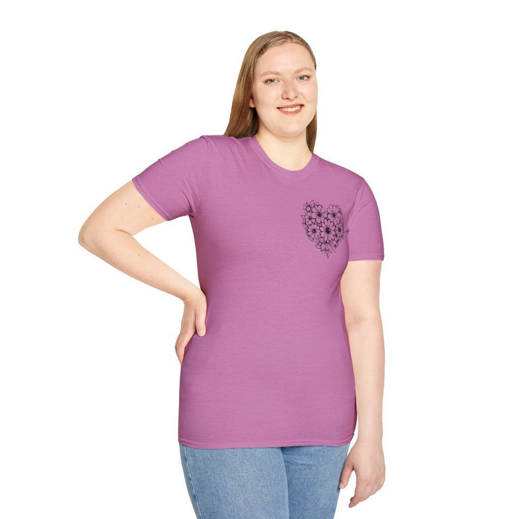 Bloom Kindly Floral Heart T-Shirt – Daisy Line Art