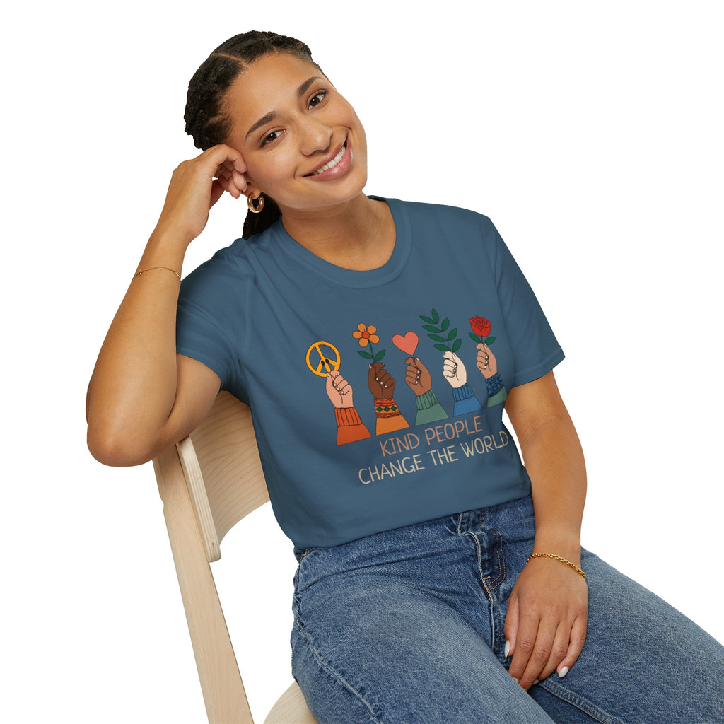 Kind People Change the World T-Shirt | Peace Flower Heart Rose Hands