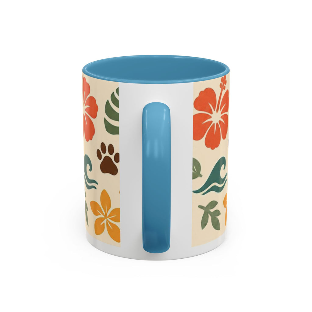 Tropical Hibiscus Paw Print Mug — Floral Coffee Cup for Dog Lovers