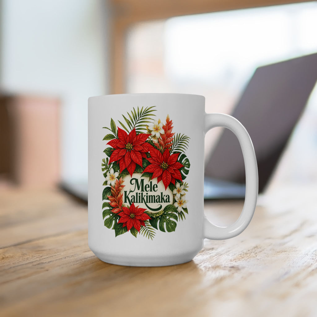 Tropical Poinsettia Holiday Mug – Floral Ceramic Cup
