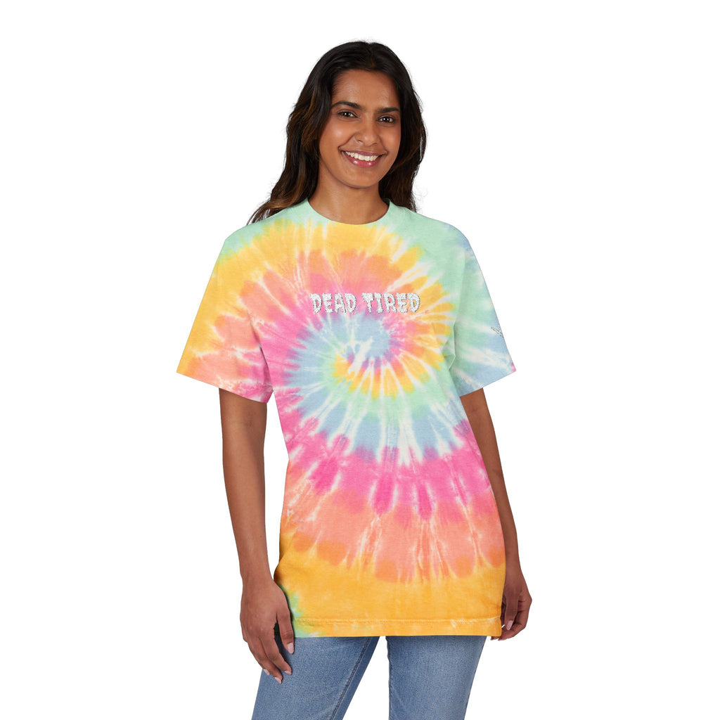 Embroidered "Dead Tired" Tie-Dye Spiral T-Shirt