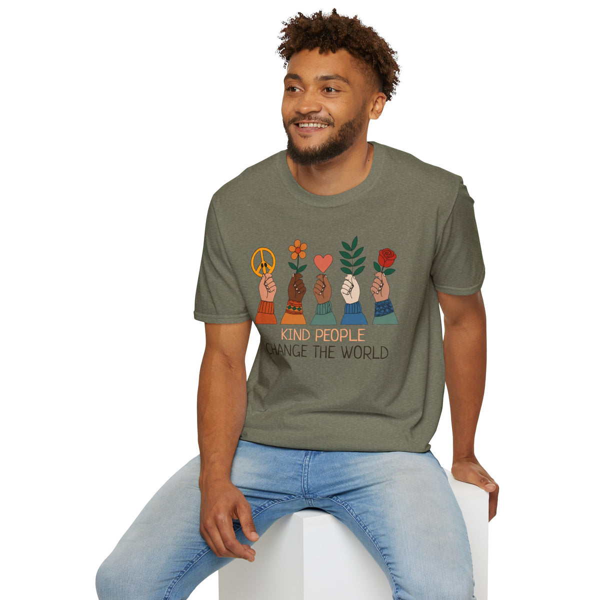 Kind People Change the World T-Shirt | Peace Flower Heart Rose Hands