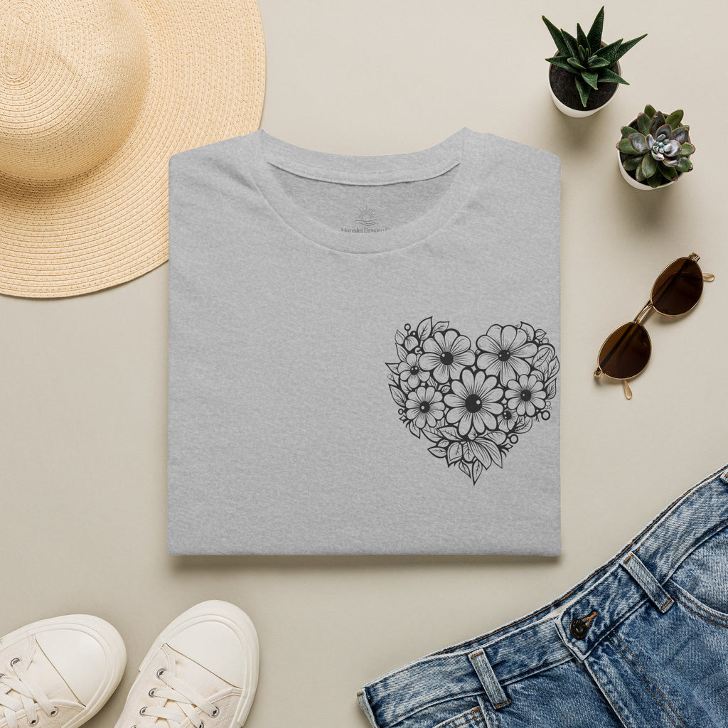 Bloom Kindly Floral Heart T-Shirt – Daisy Line Art