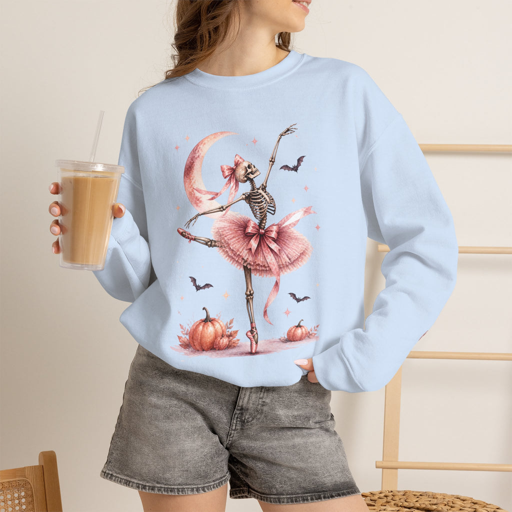 Skeleton Ballerina Ballet Dancer Sweatshirt | Halloween Pumpkin Moon
