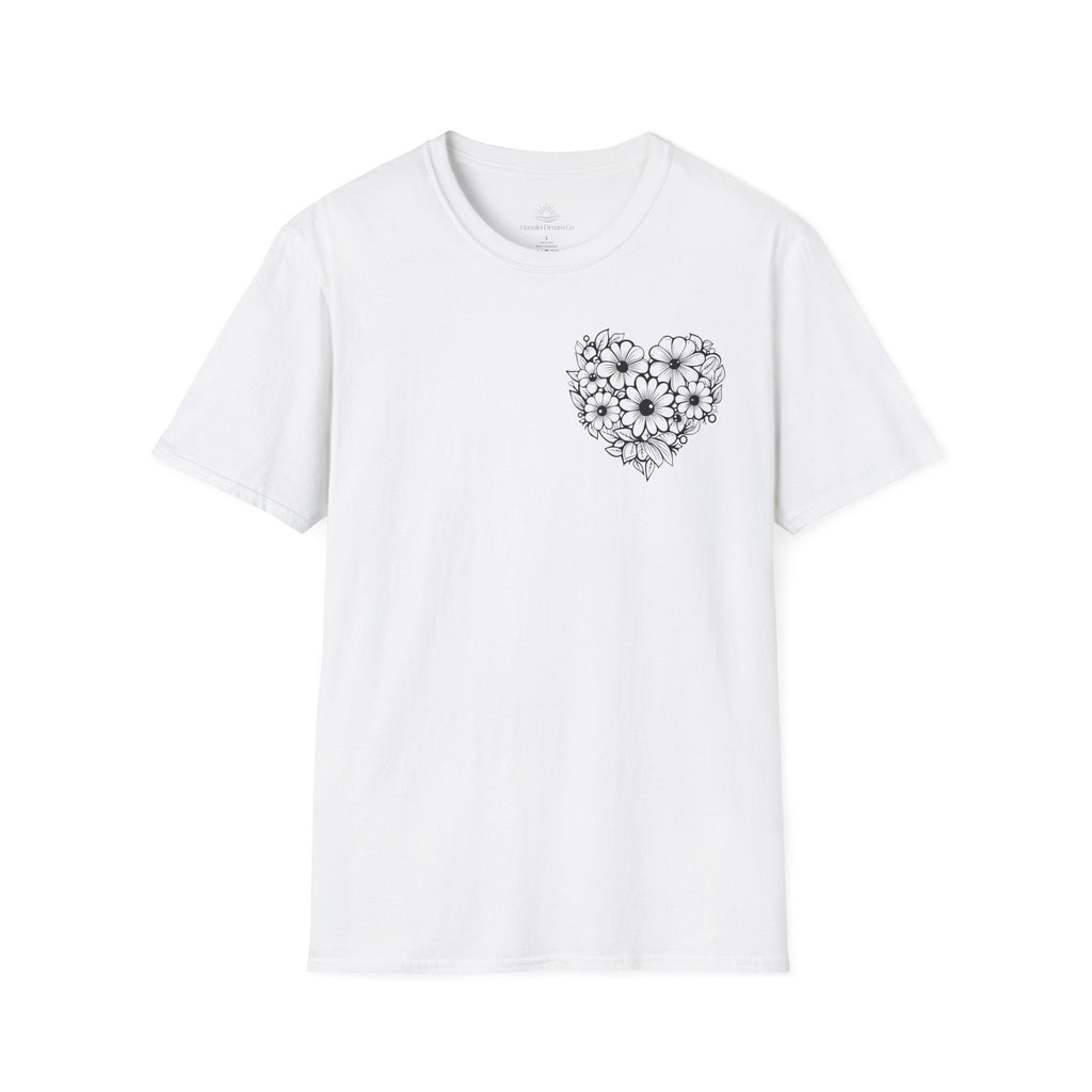 Bloom Kindly Floral Heart T-Shirt – Daisy Line Art
