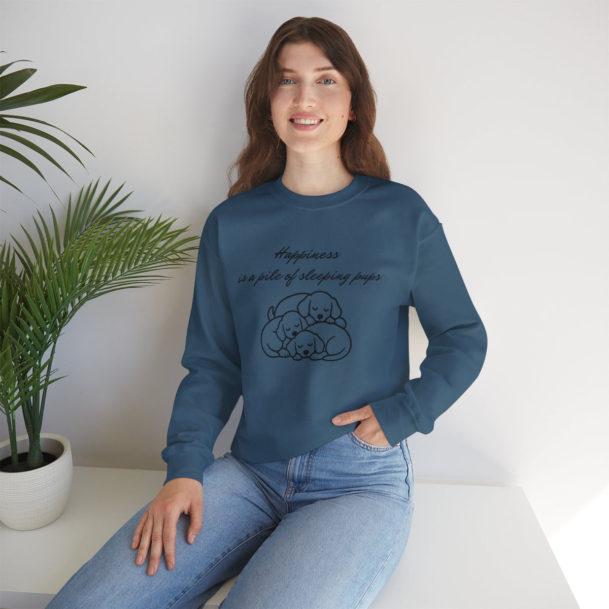 “Happiness Is a Pile of Sleeping Pups” Puppy Crewneck