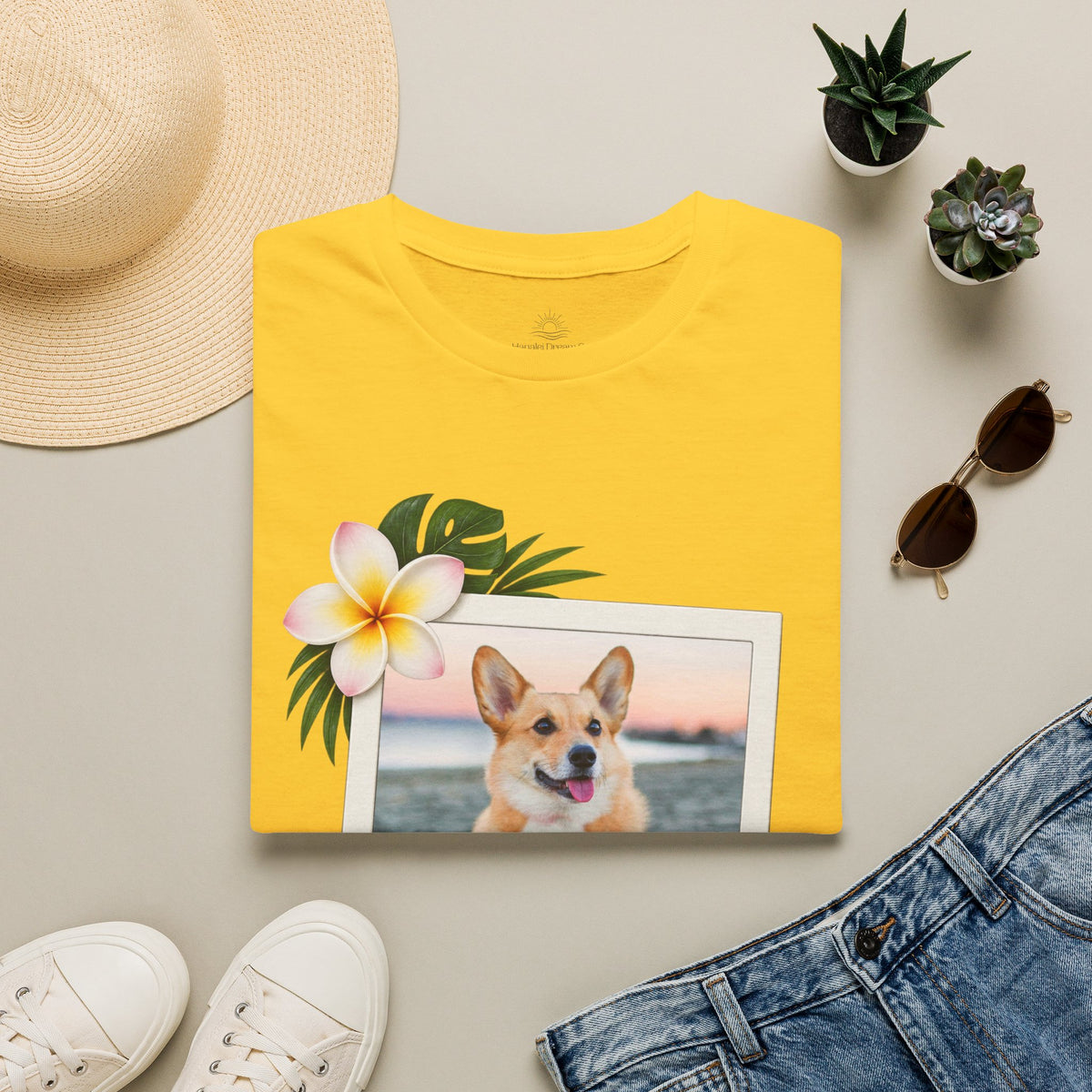 Personalized Pet Photo Polaroid Tee – Floral Frame, Custom Name