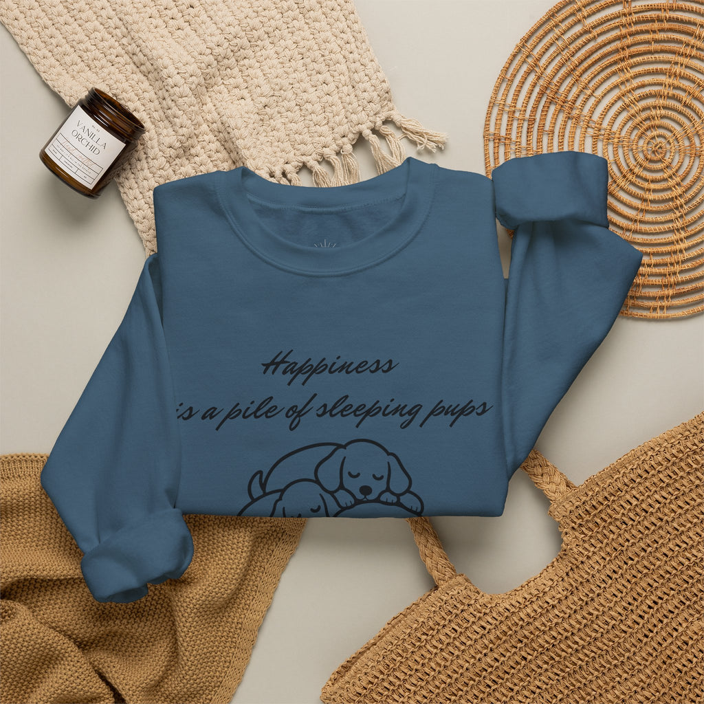 “Happiness Is a Pile of Sleeping Pups” Puppy Crewneck
