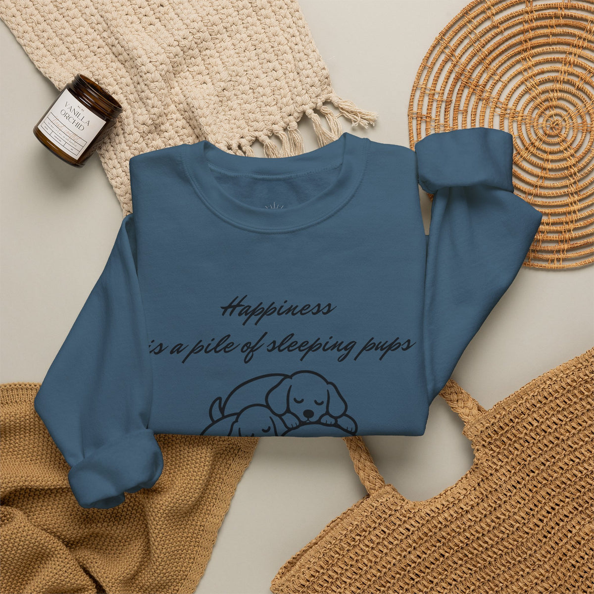 “Happiness Is a Pile of Sleeping Pups” Puppy Crewneck